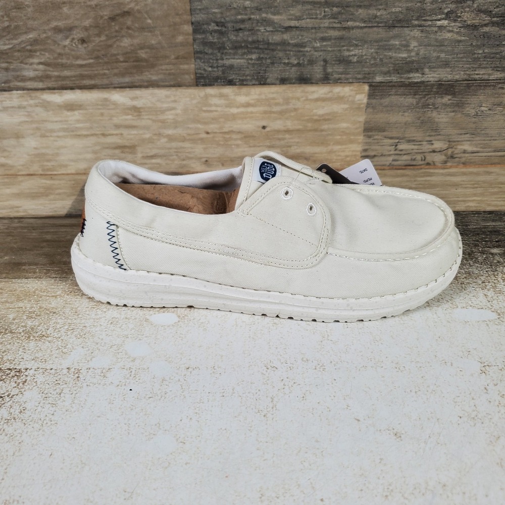 HEY DUDE Wendy Cru Stretch Canvas Womens Loafer Shoes Sz 7 Snow White Slip-On